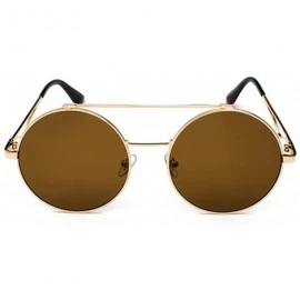 Oval Men women Metal Round Sunglasses Slim frame Colored Flat Lens 60mm - Brown - CM18EOUT9UD $7.68