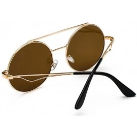 Oval Men women Metal Round Sunglasses Slim frame Colored Flat Lens 60mm - Brown - CM18EOUT9UD $7.68