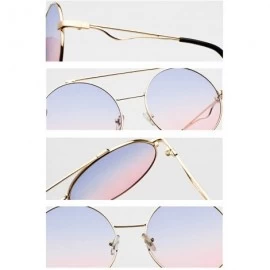 Oval Men women Metal Round Sunglasses Slim frame Colored Flat Lens 60mm - Brown - CM18EOUT9UD $18.59