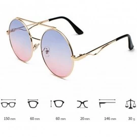 Oval Men women Metal Round Sunglasses Slim frame Colored Flat Lens 60mm - Brown - CM18EOUT9UD $7.68