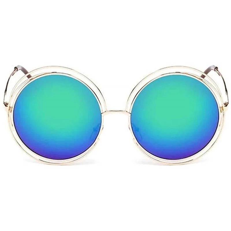 Round The Classic Retro over Oversized Round Circle Stainless Steel Frame Mirror Sunglasses for Women Ladies - CQ193Q53GUS $3...