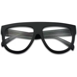Oversized Bold Flat Top Aviator Style Clear Lens Glasses Large Boyfriend Clout Fashion Eyewear Shades - Glossy Black Frame - ...
