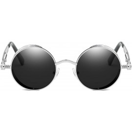 Shield Lennon Gothic Steampunk Sunglasses Black Yellow Tinted Shades - Black Lens/Silver Frame - CK18790YCMW $11.24