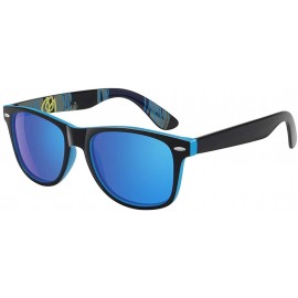 Rectangular Mirrored Polarized Sunglasses Reflective Sun Glasses for Men Women with UV Protection - Black Frame Blue Lens - C...