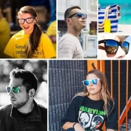 Rectangular Mirrored Polarized Sunglasses Reflective Sun Glasses for Men Women with UV Protection - Black Frame Blue Lens - C...