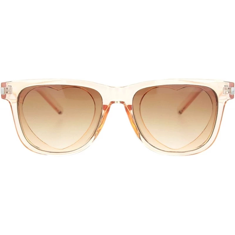 Square Classic Square Sunglasses Heart Shape Cutout Lens Translucent Colors UV 400 - Peach (Brown) - CM195EZMHO3 $12.96