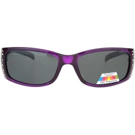 Rectangular TAC Polarized Lens Sunglasses Womens Rhinestones Wrap Rectangular UV 400 - Purple (Black) - C4196747W8X $12.79