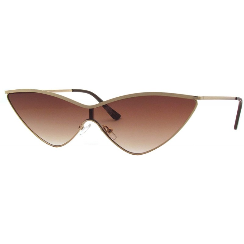 Women Cat Eye Flat Lens Metal Sunglasses P2461 - Gold Gradient Brown ...