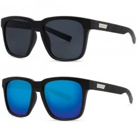 Oversized Polarized Sunglasses for Men Larger Sized Square Frame for Big Heads 8023 - 2 Pack(black+blue) - C9192EWCKES $21.52