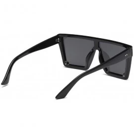 Square Male Flat Top Sunglasses Men Black Square Shades UV400 Gradient Sun Glasses Cool One Piece Designer - Gray Silver - CR...
