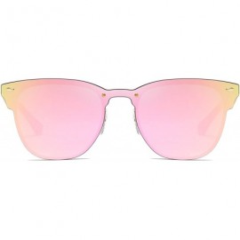 Oversized Rimless Mirrored Sunglasses Women Men One Piece Horned Rimmed Glasses - Gold Frame / Mirror Pink Lens - C4187MT69MN...