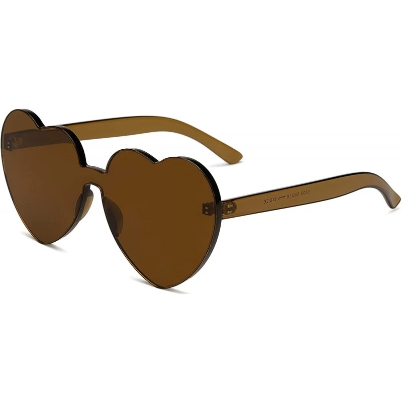 Round Fashion Rimless One Piece Clear Lens Color Candy Sunglasses - Amber - C4183LHAM57 $8.72