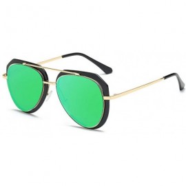 Aviator Trendy men and women two-tone sunglasses retro sunglasses - Green Reflective Color - CY18HCS637R $53.95