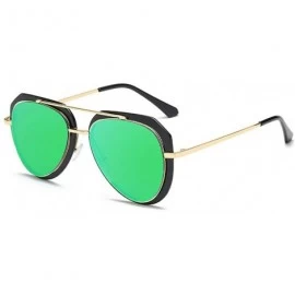 Aviator Trendy men and women two-tone sunglasses retro sunglasses - Green Reflective Color - CY18HCS637R $30.83