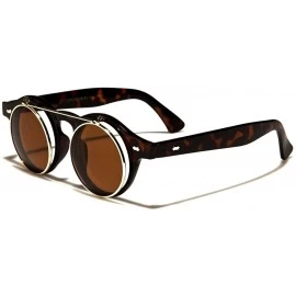 Round Retro Round Flip Up Steampunk Sunglasses - Brown Tortoise & Gold Frame - CQ185CDZDU9 $24.24
