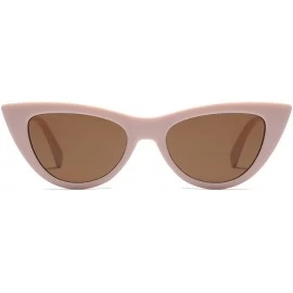 Oval Women Small sunglasse Retro Vintage Cat Eye Eyewear Goggles Resin Frame - Khaki - C218DWCRTAL $18.53