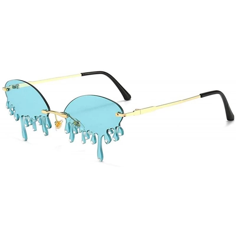 Rimless Rimless Retro Batman Vintage Fashion Style Sunglasses Steampunk Eyewear - Crystal Light Blue Drop - CX199XQ7S6O $13.71