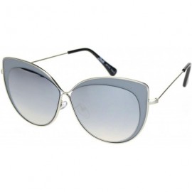 Oversized Womens Metal Rim Luxury Chic Oversize Cat Eye Sunglasses - Silver Grey Mirror - CB18N8TU6OH $25.74