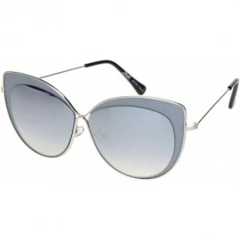 Oversized Womens Metal Rim Luxury Chic Oversize Cat Eye Sunglasses - Silver Grey Mirror - CB18N8TU6OH $22.98