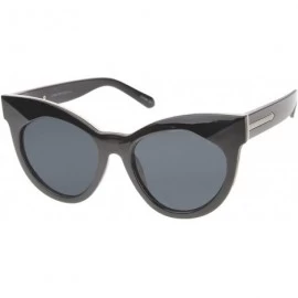 Oversized Womens Mod Fashion Oversized Flat Lens Bold Chunky Cat Eye Sunglasses 64mm - Shiny Black-silver / Smoke - CP128PMCJ...