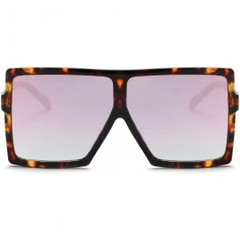 Oversized Square Oversized Sunglasses for Women Men Flat Top Fashion Shades - Leopard Frame- Pink Mirror - CM18ST3HMNC $8.04