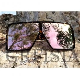 Oversized Square Oversized Sunglasses for Women Men Flat Top Fashion Shades - Leopard Frame- Pink Mirror - CM18ST3HMNC $8.04