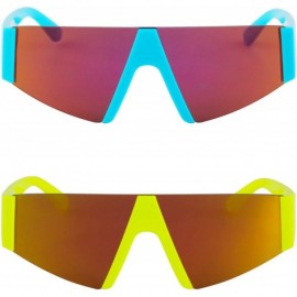 Shield Semi Rimless Neon Mirrored Shield Style Retro Fashion Flat Top Women and Men Sunglasses - C318XL05TWS $44.68