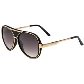 Aviator Double Thick Black Plastic Metal Rim Round Aviator Sunglasses - Light Smoke Gold - CI190O4QGST $26.88