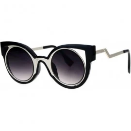 Round Womens Fashion Sunglasses Round Cateye Double Frame Zig Zag Design - Black Silver - C5188KM7IS6 $19.63