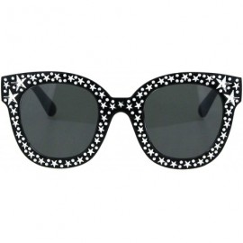 Rectangular Womens Engraving Star Bling Horned Rim Plastic Fashion Sunglasses - All Black - CD18HD04HTL $27.23