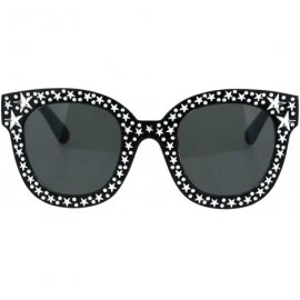 Rectangular Womens Engraving Star Bling Horned Rim Plastic Fashion Sunglasses - All Black - CD18HD04HTL $23.11