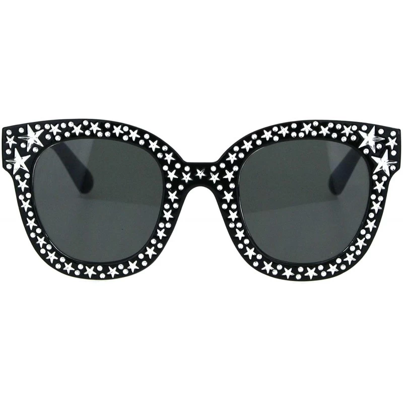 Rectangular Womens Engraving Star Bling Horned Rim Plastic Fashion Sunglasses - All Black - CD18HD04HTL $12.03