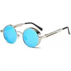 Round Vintage Steampunk Retro Metal Round Circle Frame Sunglasses - C5 blue Lens/Silver Frame - C41833OIZXS $27.35