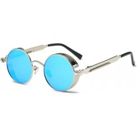 Round Vintage Steampunk Retro Metal Round Circle Frame Sunglasses - C5 blue Lens/Silver Frame - C41833OIZXS $14.95