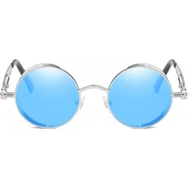 Round Vintage Steampunk Retro Metal Round Circle Frame Sunglasses - C5 blue Lens/Silver Frame - C41833OIZXS $14.95
