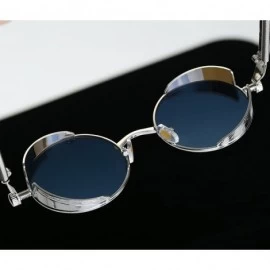 Round Vintage Steampunk Retro Metal Round Circle Frame Sunglasses - C5 blue Lens/Silver Frame - C41833OIZXS $14.95