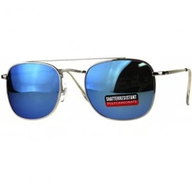 Square Unisex Designer Style Sunglasses Square Aviators Spring Hinge UV 400 - Silver (Blue Mirror) - CT18HKW9DQ4 $13.23