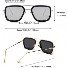 Rectangular Tony Stark Sunglasses- Square Shaped Sunglasses with Metal Frame and AC Lense - CA18WDGXG6Q $10.78
