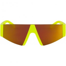 Shield Semi Rimless Neon Mirrored Shield Style Retro Fashion Flat Top Women and Men Sunglasses - C318XL05TWS $42.58