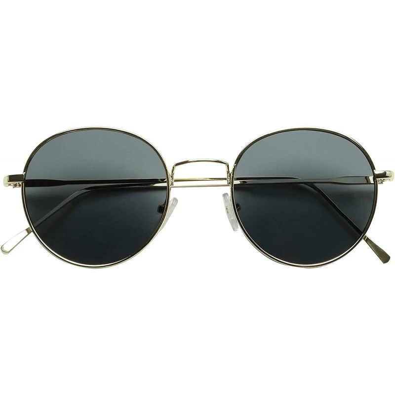 Oval Round Classic Vintage Lennon Style Shades Metal Frame Black Flat Lens Retro Unisex 50mm Sunglasses - CB18WM7MZ96 $22.69
