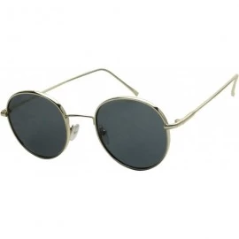 Oval Round Classic Vintage Lennon Style Shades Metal Frame Black Flat Lens Retro Unisex 50mm Sunglasses - CB18WM7MZ96 $22.69