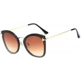 Round Women's Fashion Retro Metal Plastic Round Frame Cat Eye Sunglasses - Black Brown - CM18W0NQQMX $26.85