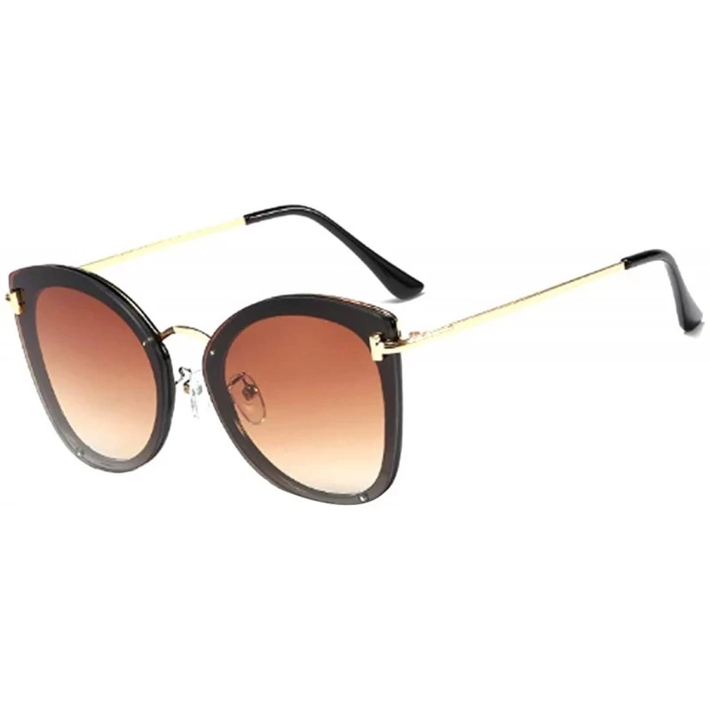 Round Women's Fashion Retro Metal Plastic Round Frame Cat Eye Sunglasses - Black Brown - CM18W0NQQMX $26.85