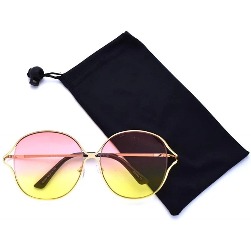 Oversized Oversize Round Flat Lens Sunglasses 4183 - Gold Pink - CA18T3G0Y9I $8.04