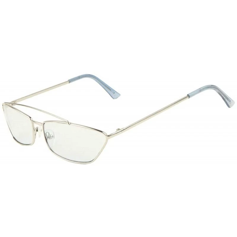 Square Slim Geometric Sleek Metal Wire Frame Aviator Sunglasses - Silver & Blue Frame - CL18W60TL3C $10.12