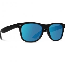 Square Square Horn Rimmed Soft Matte Frame Mirrored Lens Retro Sunglasses - Black Frame / Mirror Blue Lens - C0124WB1F0D $13.27