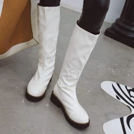 Sport Women's Over The Knee Riding Boots Waterproof Rain Boot Slip-on Motorcycle Boot Non-Slip Low Heels Bootie - White - CO1...