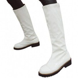 Sport Women's Over The Knee Riding Boots Waterproof Rain Boot Slip-on Motorcycle Boot Non-Slip Low Heels Bootie - White - CO1...