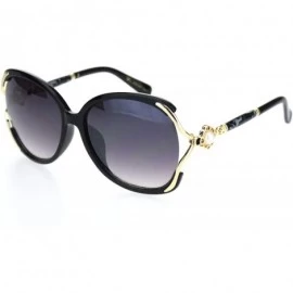 Rectangular Womens Pearl Jewel Hinge Exposed Side Lens Butterfly Sunglasses - Black Gold Smoke - C918OR2472R $24.06