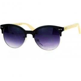 Wayfarer Fem Bamboo Wood Arm Half Rim Hipster Sunglasses - Black Smoke - CP12LCJNYYX $19.32